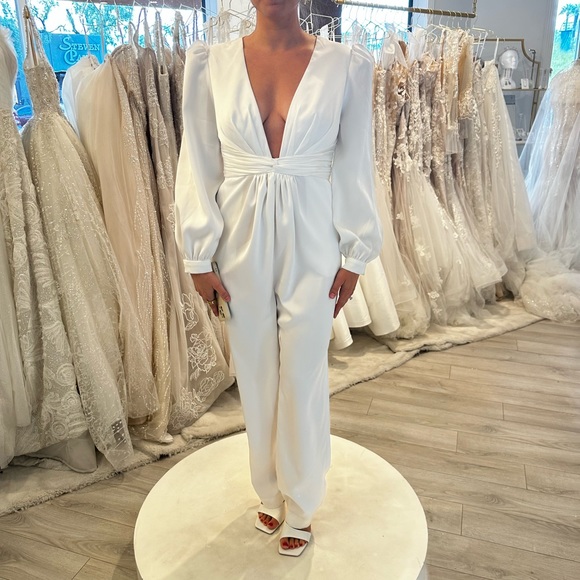 Long sleeve bridal pantsuit - rehearsal dinner reception outfit - Picture 1 of 3